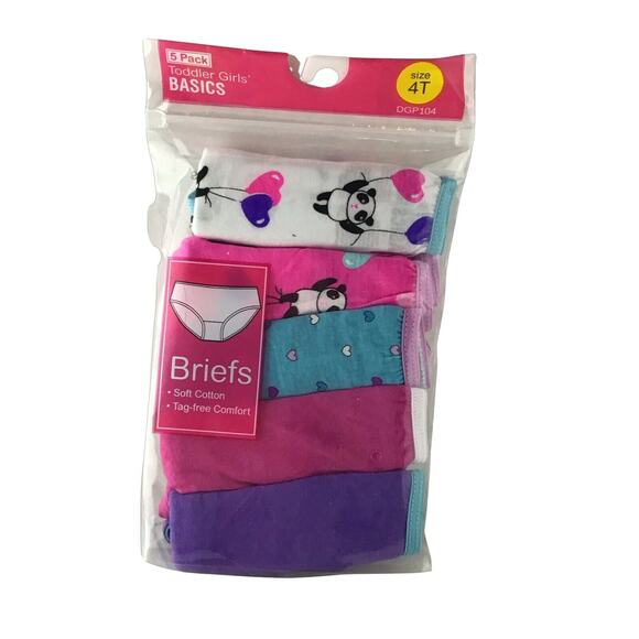 Hanes Toddler Girls Basics 5 Pack Pandas and Hearts 4T - Picture 1 of 4